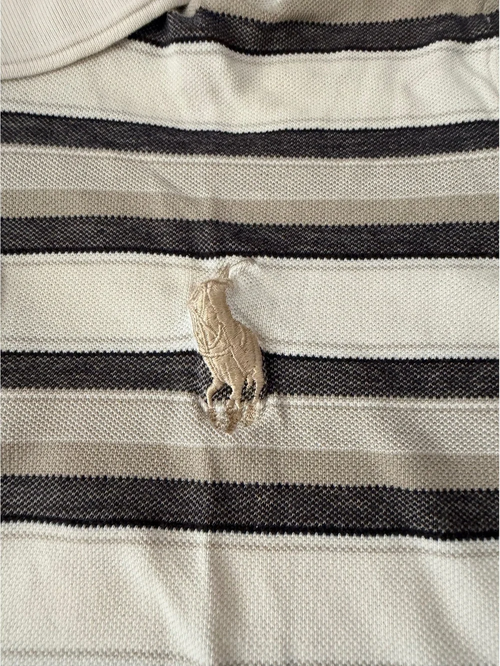 Polo Ralph Lauren Striped Polo Shirt Mens Med. Beige Brown Short Sleeve Classic